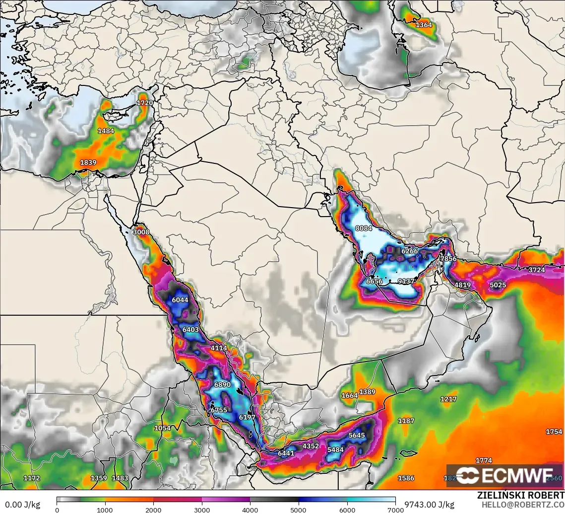 ECMWF IFS 0,25° modelo - Oriente Médio, CAPE