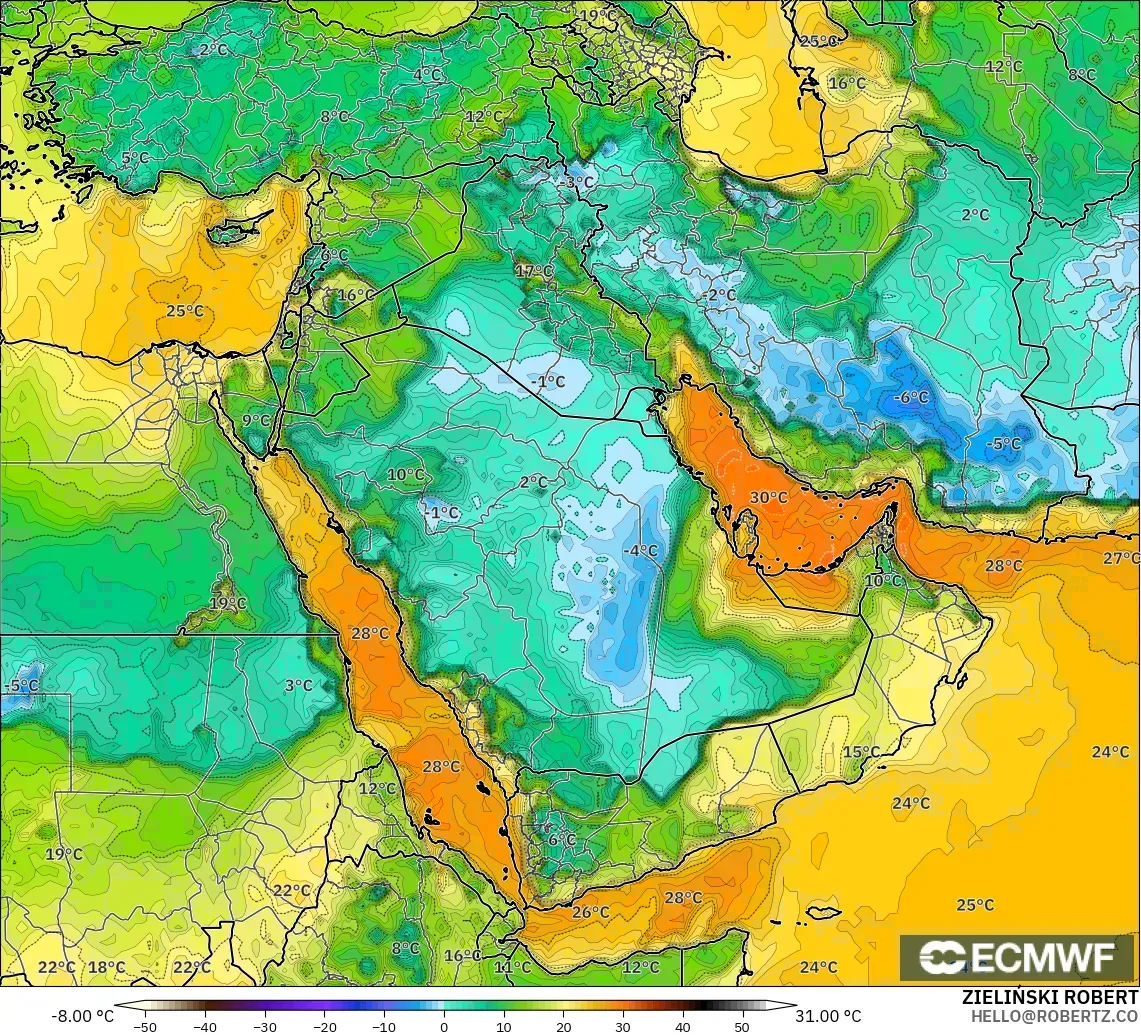 ECMWF IFS 0,25° modelo - Oriente Médio, Ponto de orvalho a 2 m