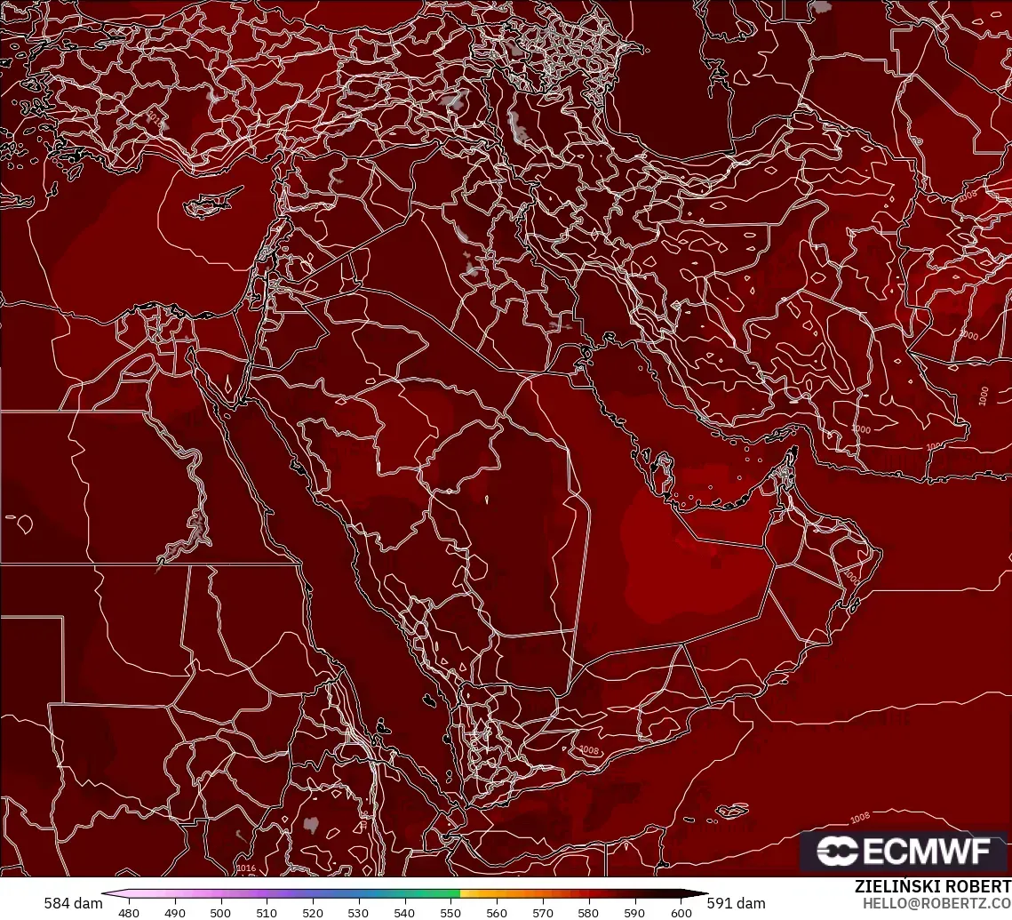 ECMWF IFS 0,25° modelo - Oriente Médio, Altura geopotencial a 500 hPa