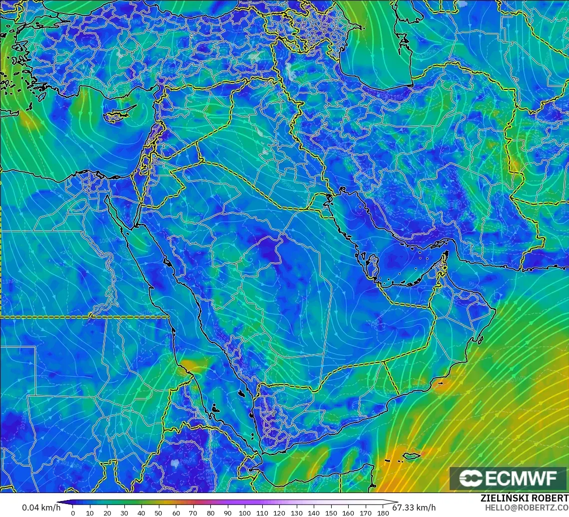 ECMWF IFS 0,25° modelo - Oriente Médio, Vento a 10 m