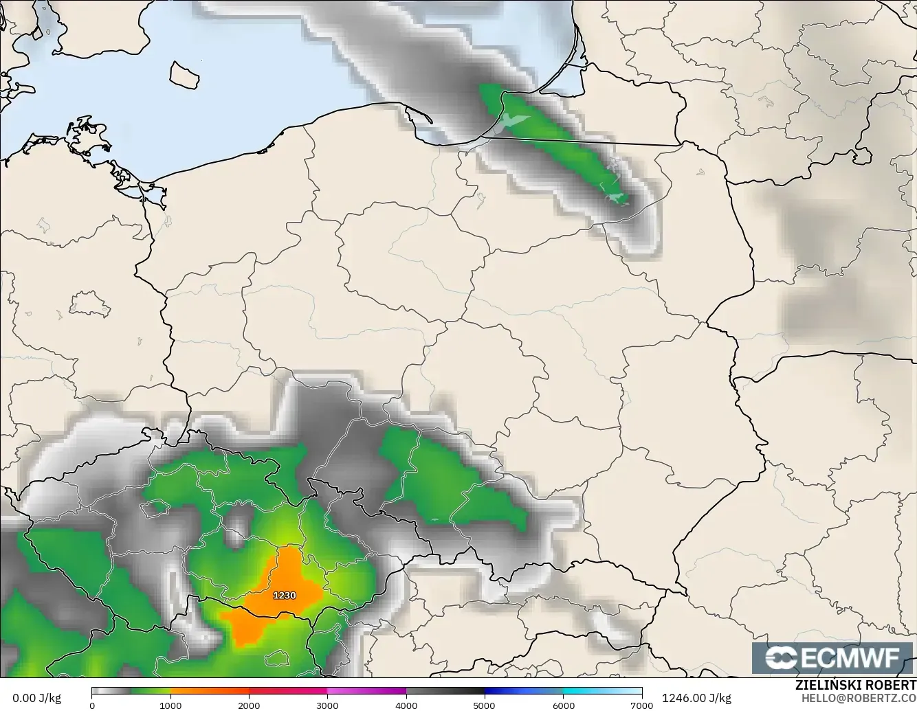 ECMWF IFS 0,25° modelo - Polônia, CAPE