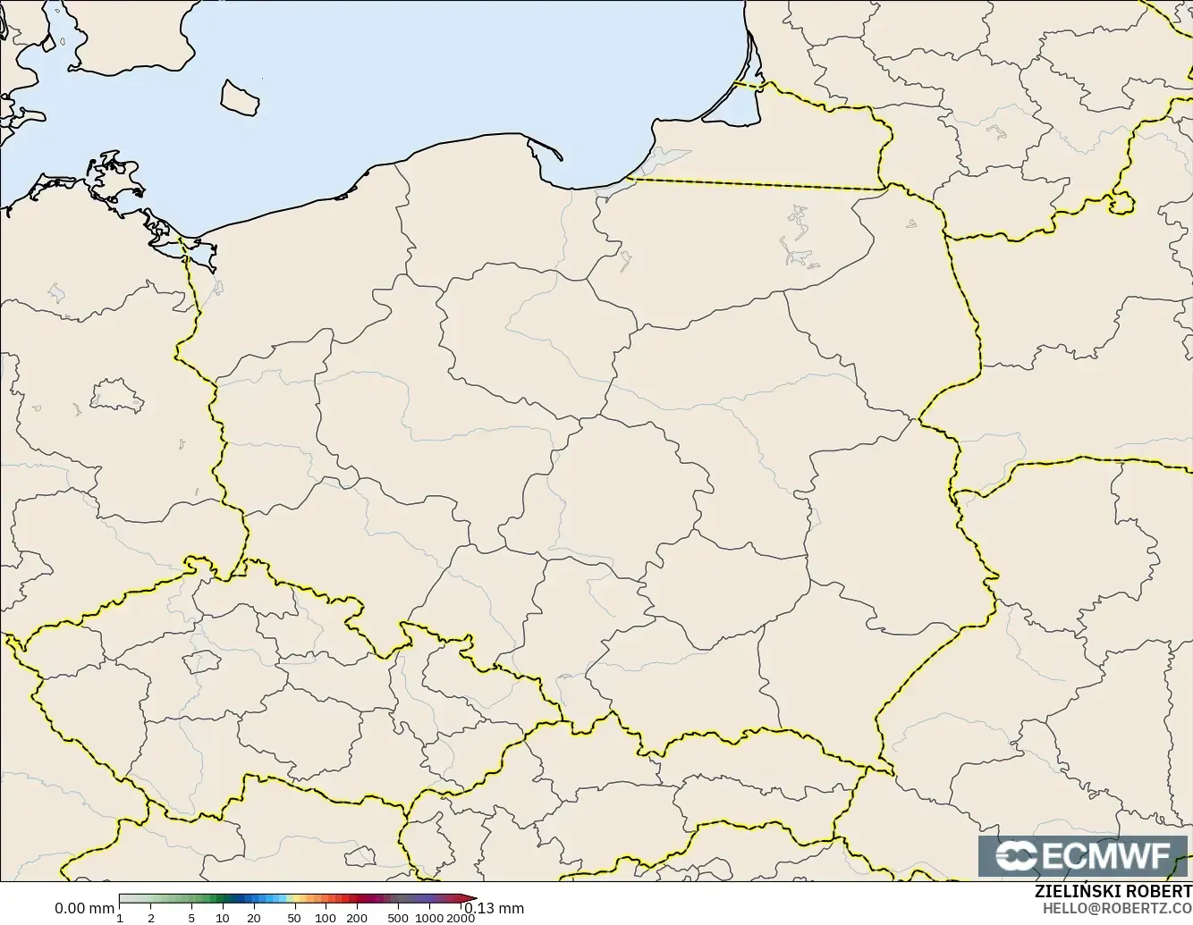 ECMWF IFS 0,25° modelo - Polônia, Acúmulo de precipitação