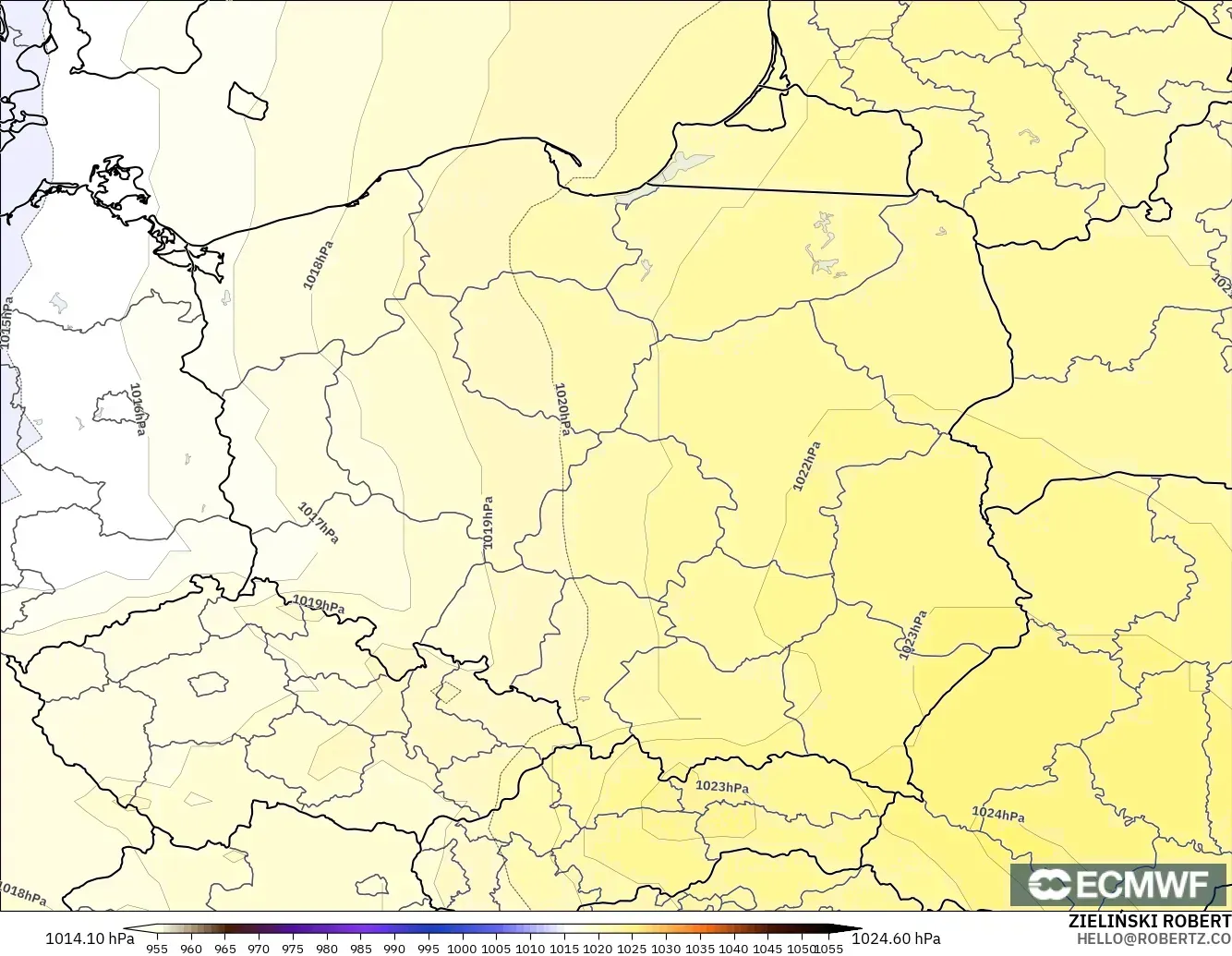 ECMWF IFS 0,25° modelo - Polônia, Pressão