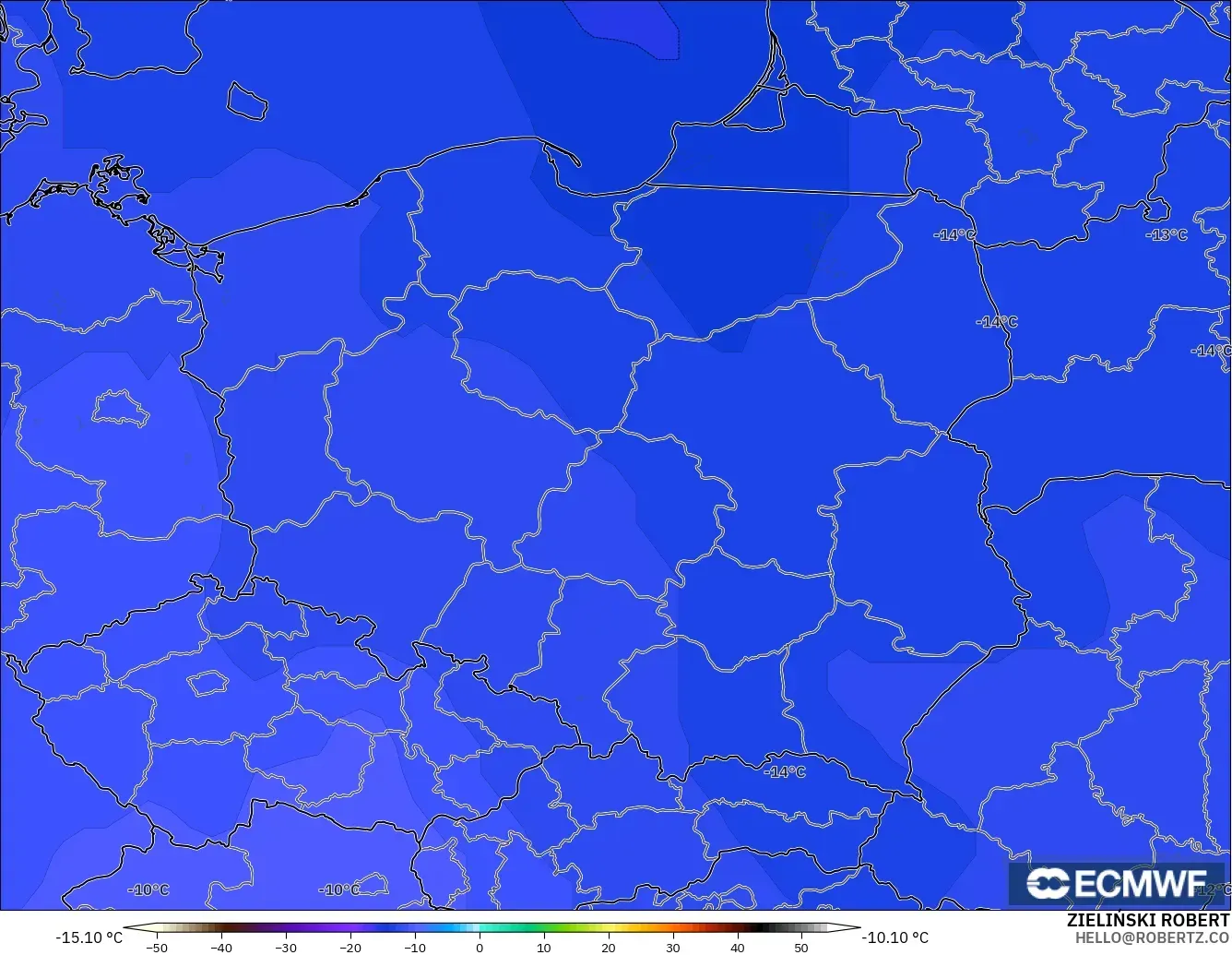 ECMWF IFS 0,25° modelo - Polônia, Temperatura a 500 hPa