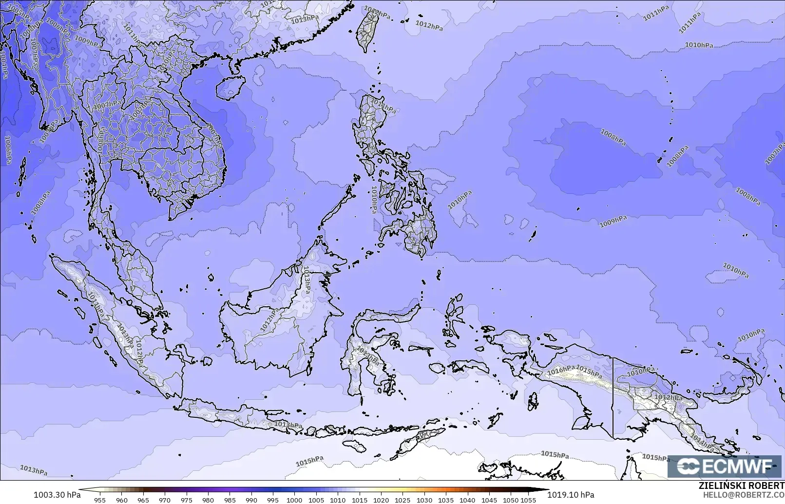 ECMWF IFS 0,25° modelo - Sudeste Asiático, Pressão