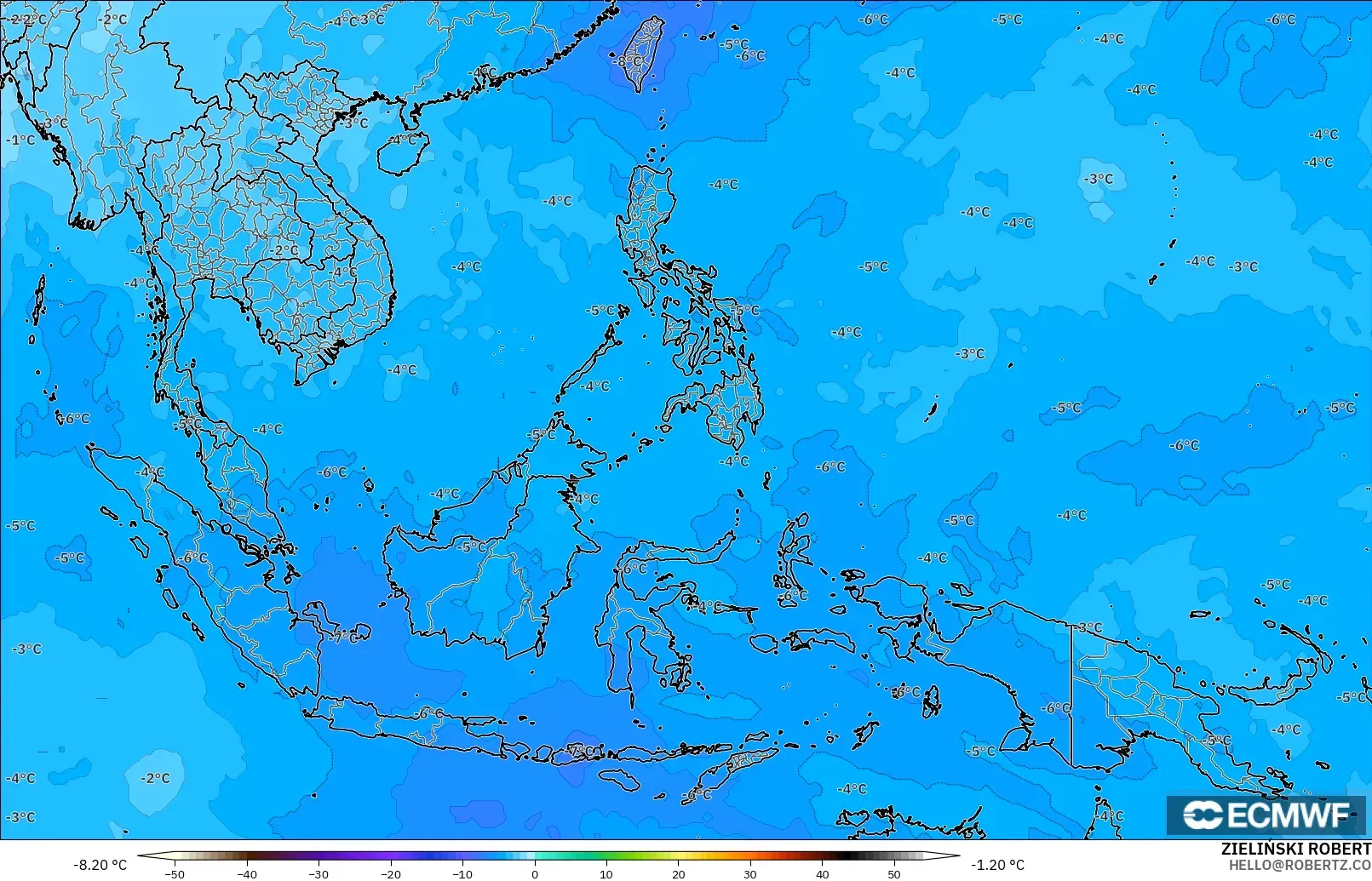 ECMWF IFS 0,25° modelo - Sudeste Asiático, Temperatura a 500 hPa