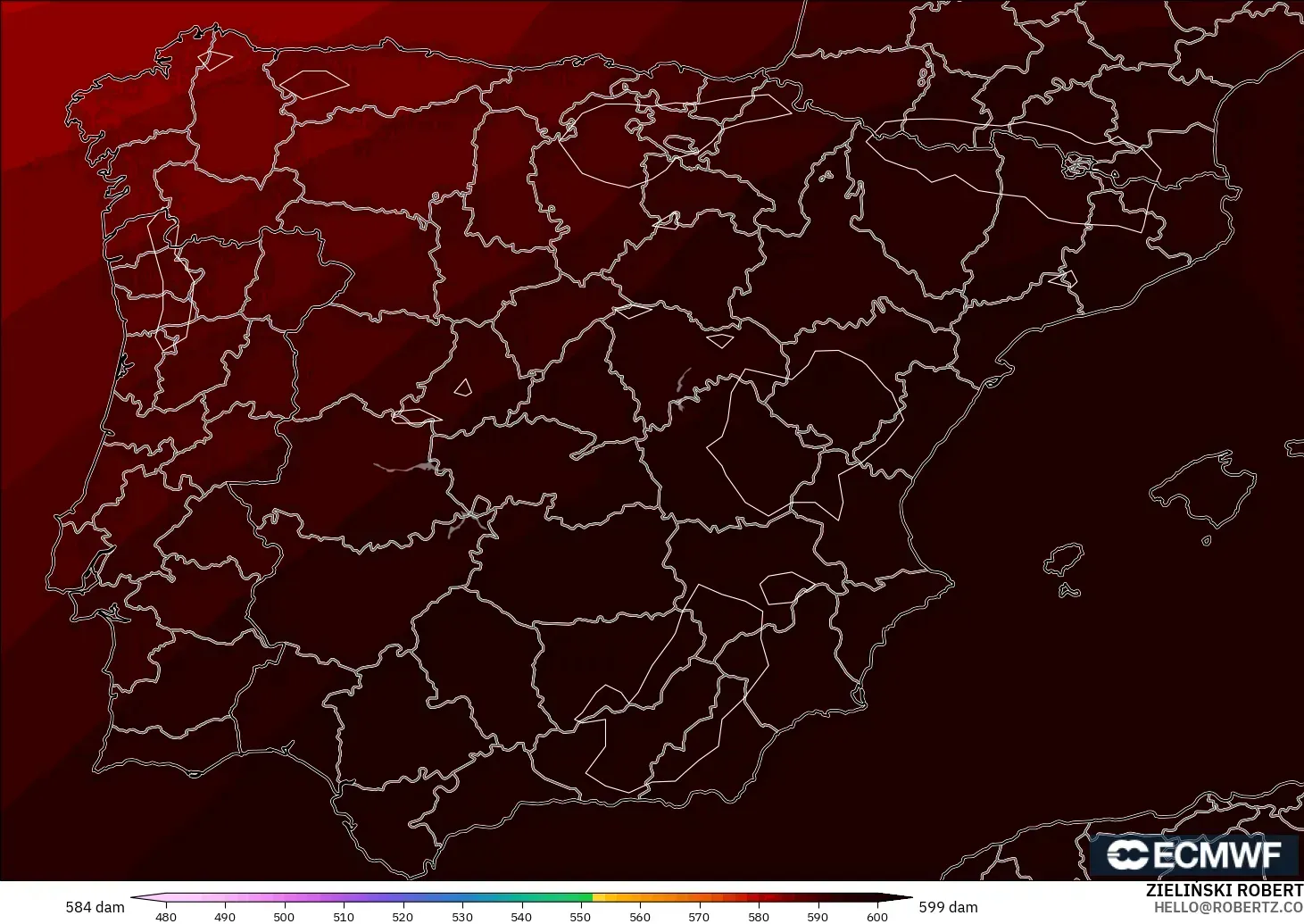ECMWF IFS 0,25° modelo - Espanha, Altura geopotencial a 500 hPa