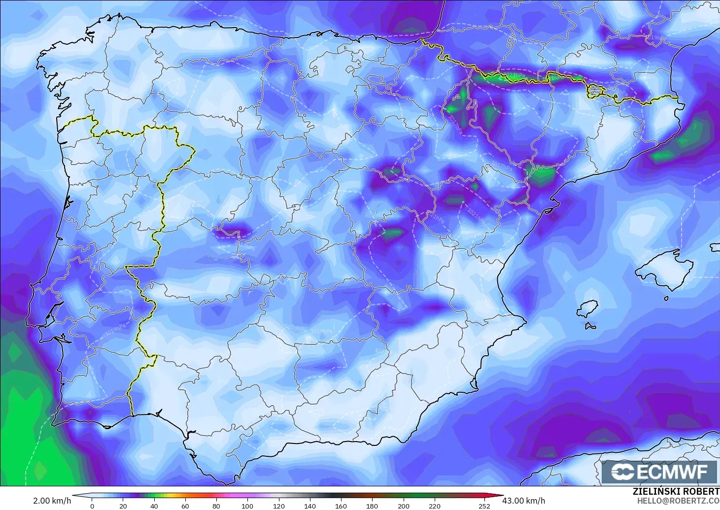 ECMWF IFS 0,25° modelo - Espanha, Rajadas de vento