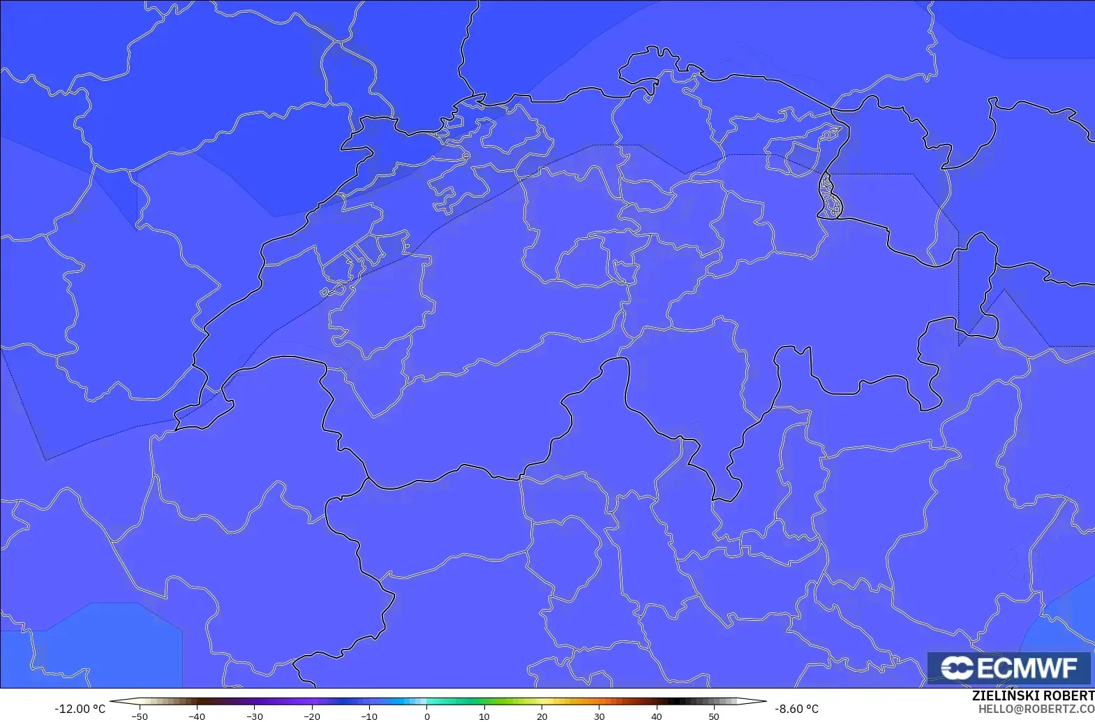 ECMWF IFS 0,25° modelo - Suíça, Temperatura a 500 hPa