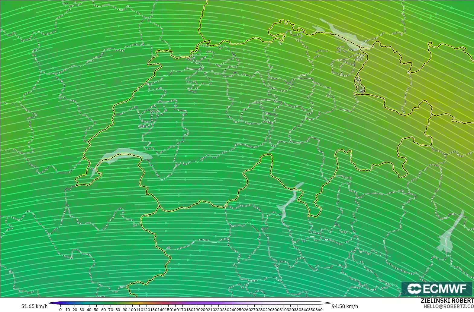 ECMWF IFS 0,25° modelo - Suíça, Vento a 300 hPa (corrente em jato)