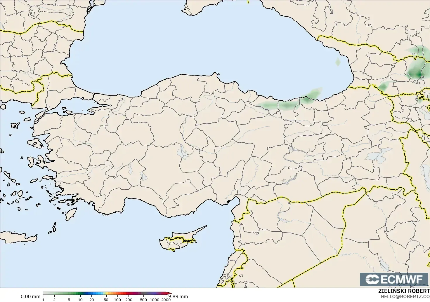ECMWF IFS 0,25° modelo - Turquia, Acúmulo de precipitação