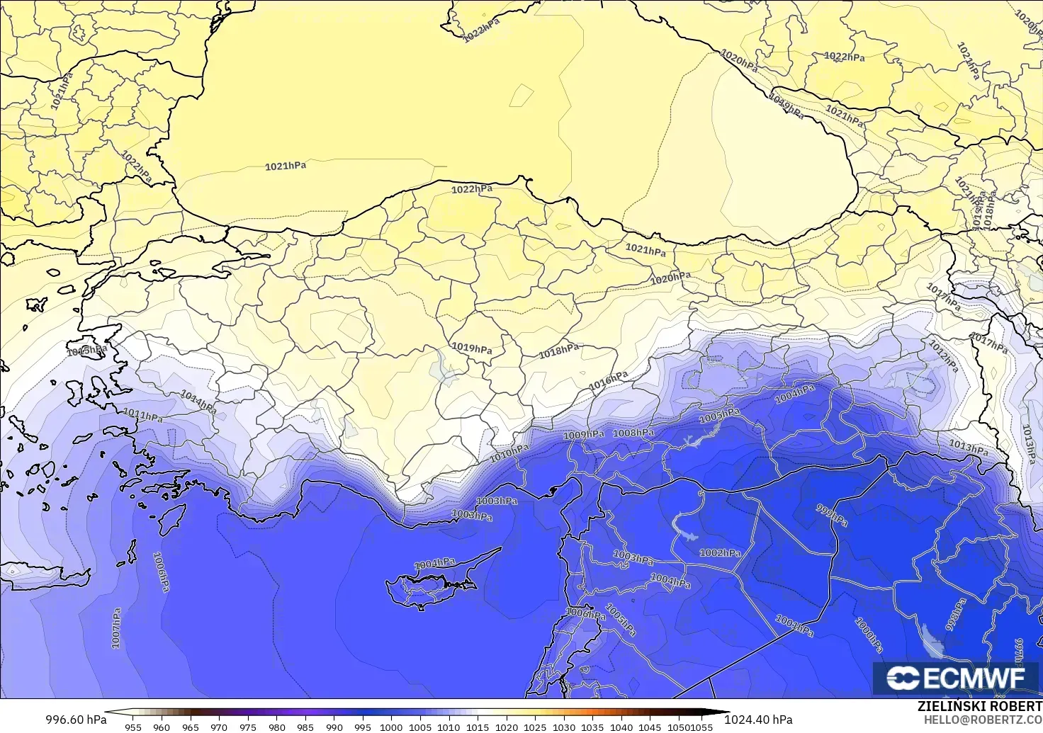 ECMWF IFS 0,25° modelo - Turquia, Pressão