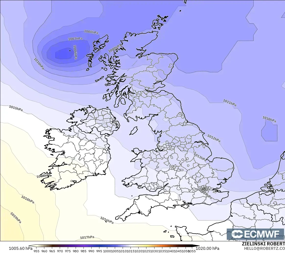 ECMWF IFS 0,25° modelo - Reino Unido, Pressão