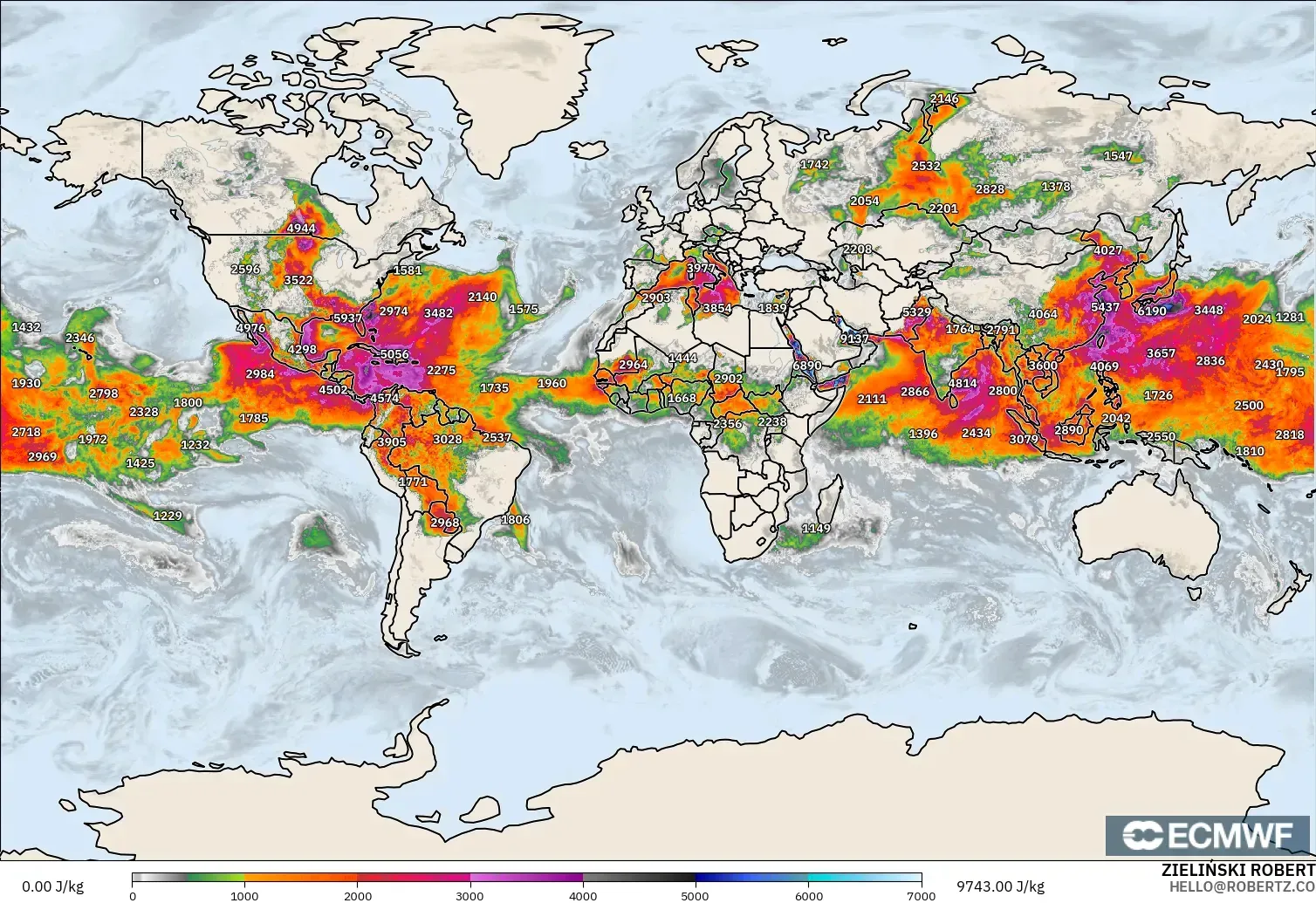 ECMWF IFS 0,25° modelo - Mundo, CAPE