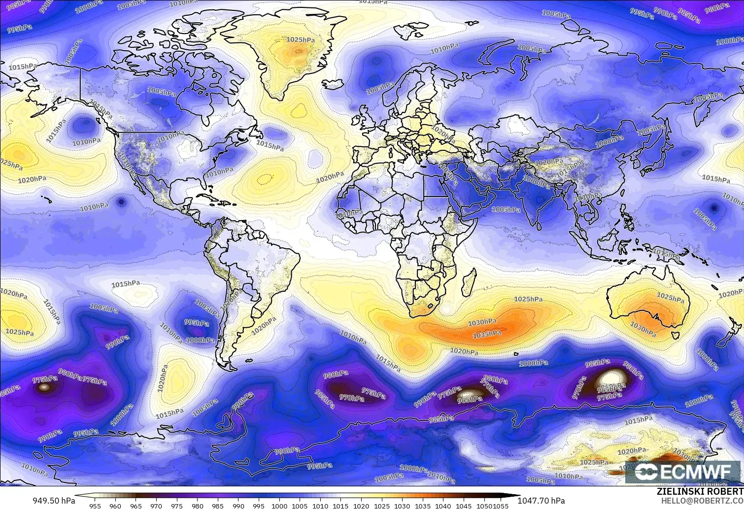 ECMWF IFS 0,25° modelo - Mundo, Pressão