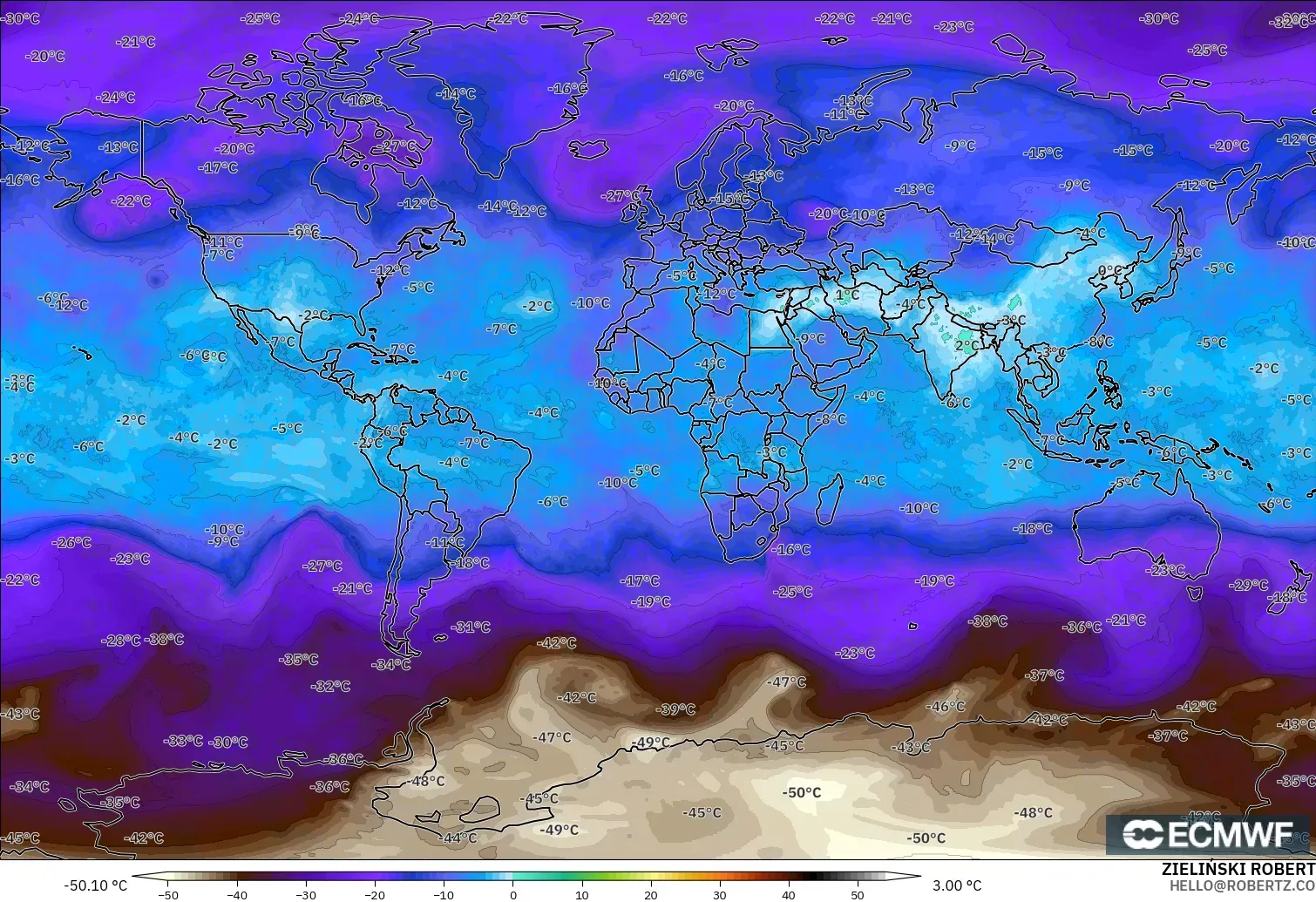 ECMWF IFS 0,25° modelo - Mundo, Temperatura a 500 hPa