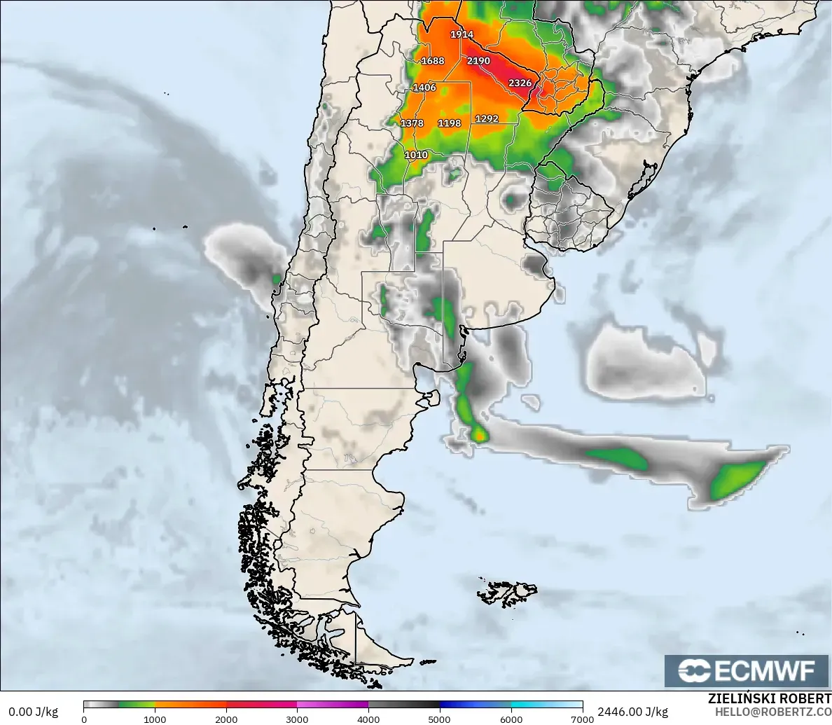 ECMWF IFS 0,25° modelo - Argentina, CAPE