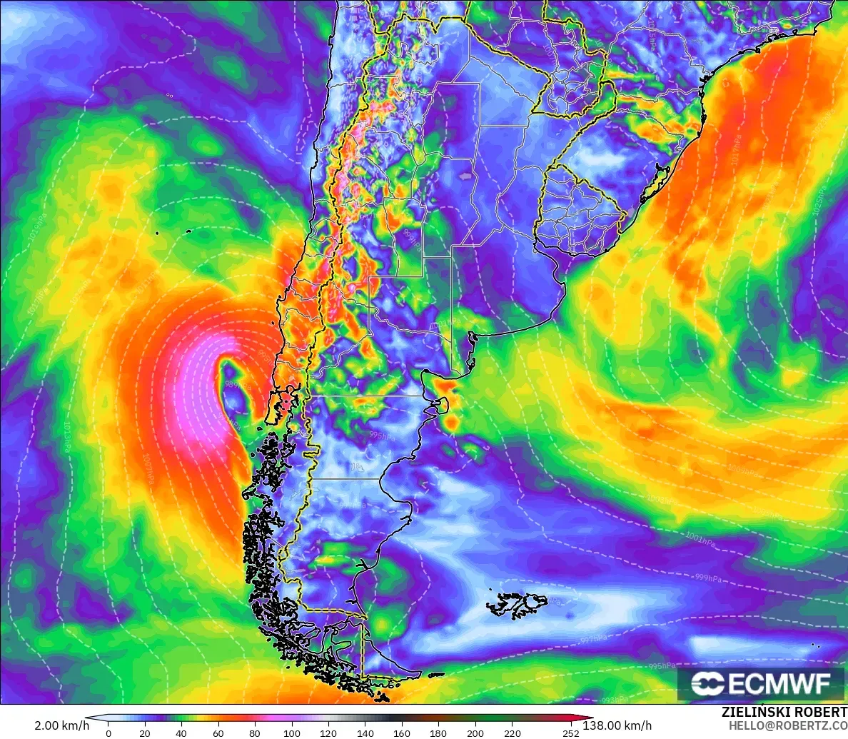 ECMWF IFS 0,25° modelo - Argentina, Rajadas de vento
