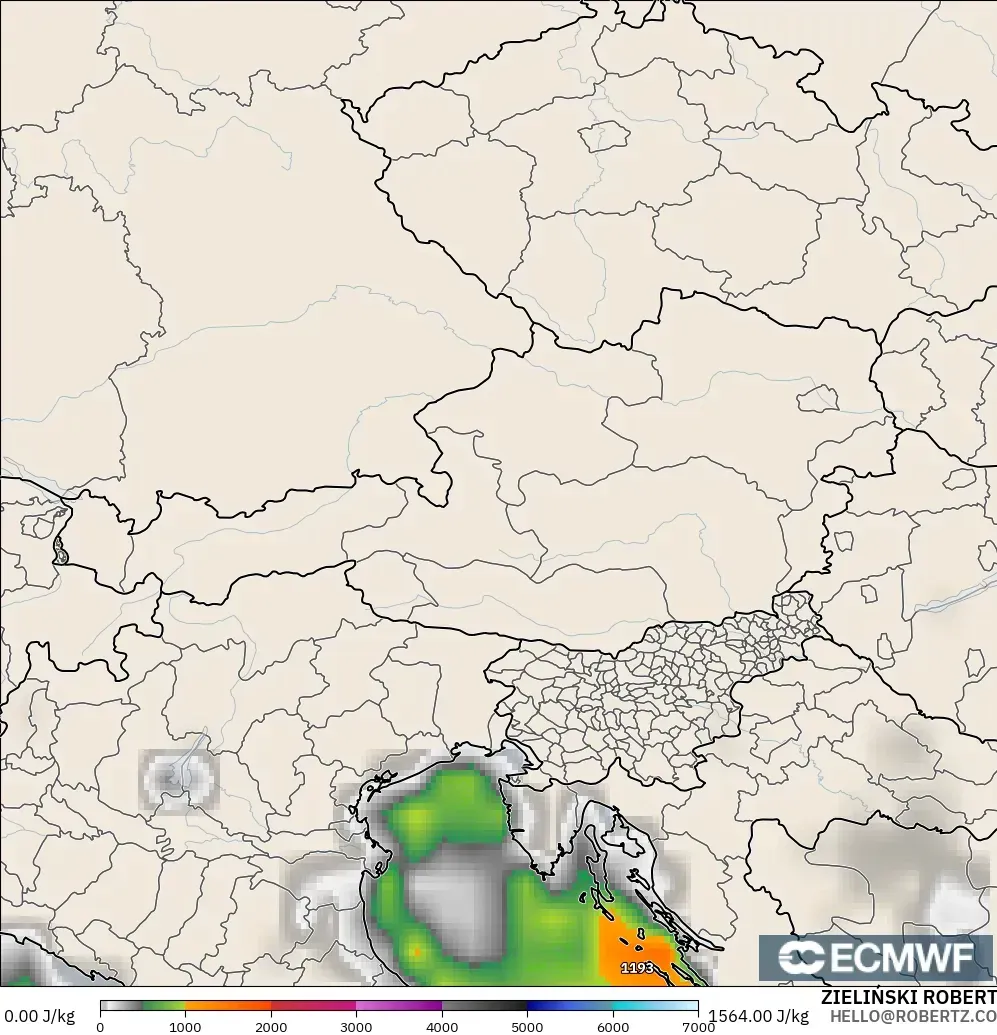 ECMWF IFS 0,25° modelo - Áustria, CAPE