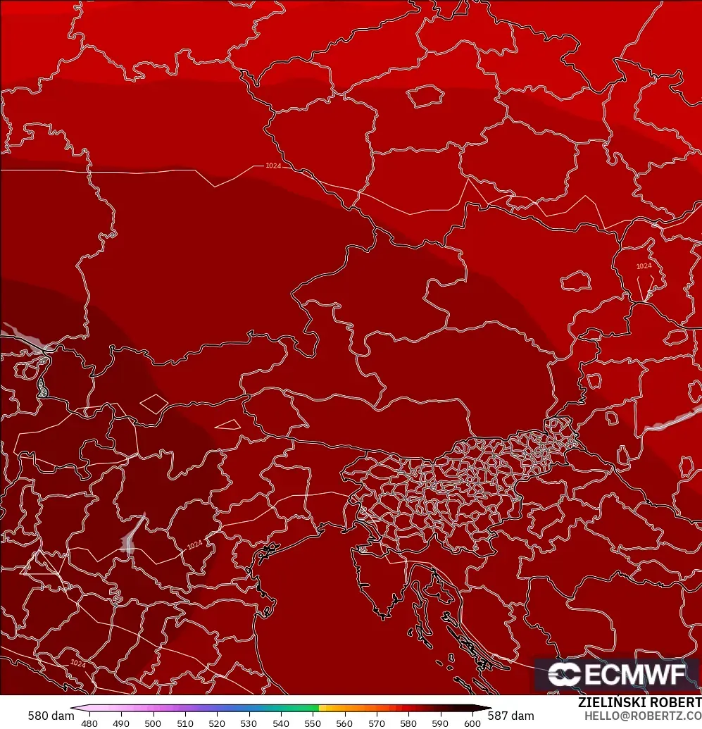 ECMWF IFS 0,25° modelo - Áustria, Altura geopotencial a 500 hPa