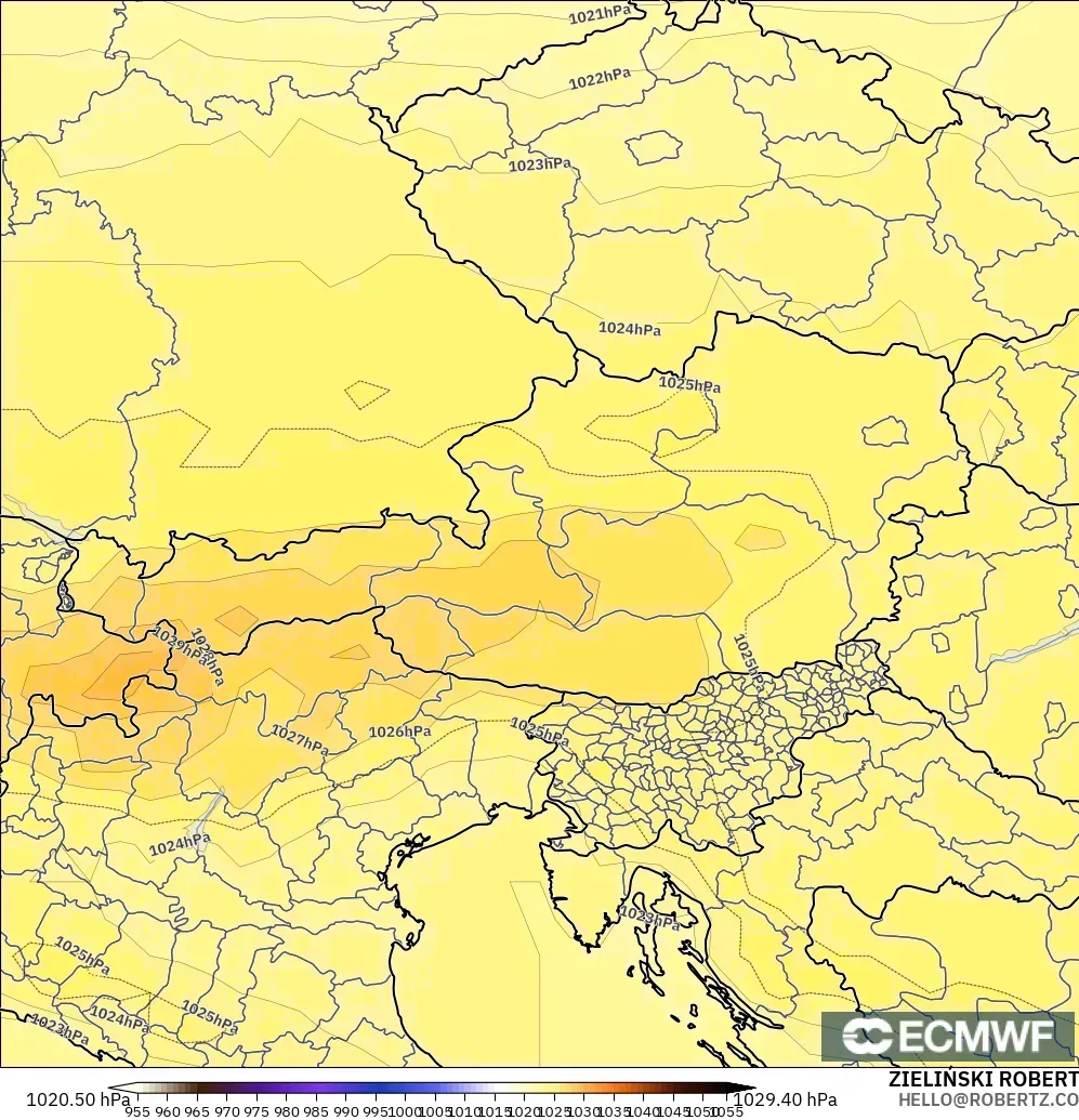 ECMWF IFS 0,25° modelo - Áustria, Pressão
