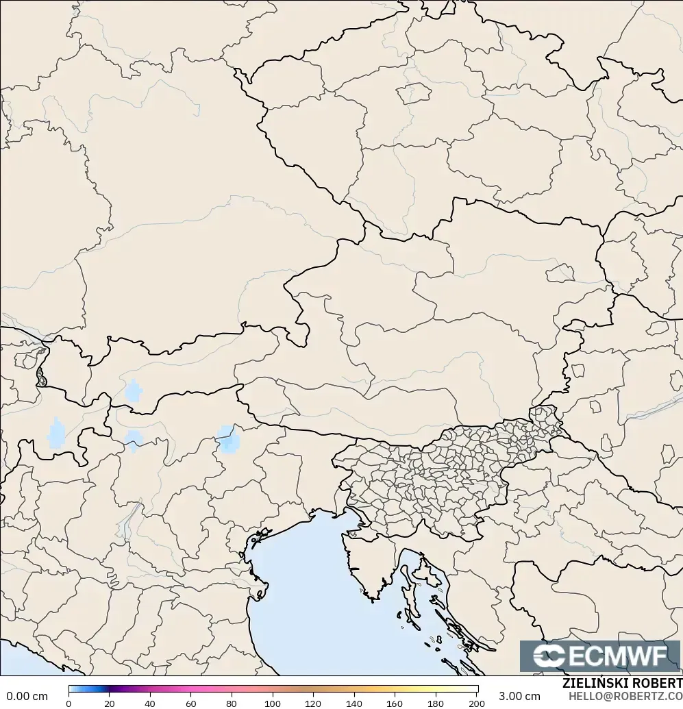 ECMWF IFS 0,25° modelo - Áustria, Profundidade da neve