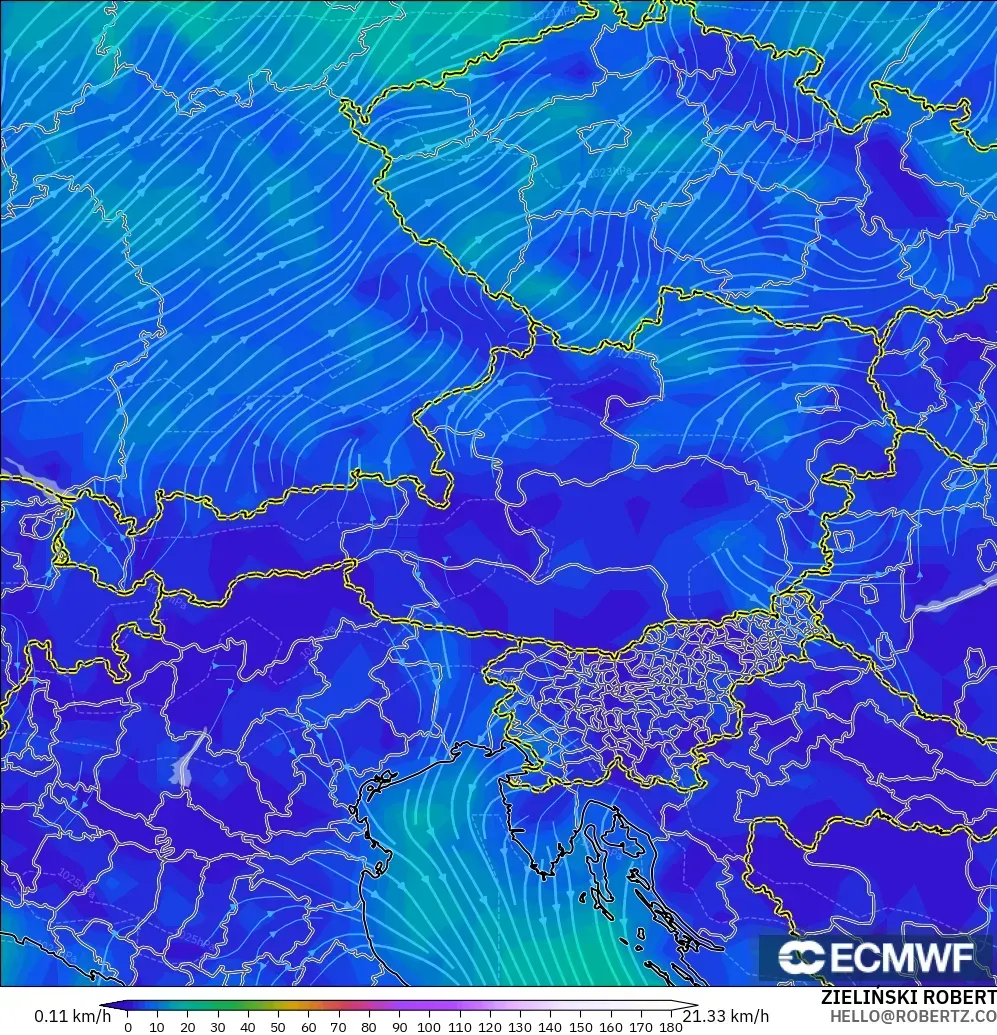 ECMWF IFS 0,25° modelo - Áustria, Vento a 10 m