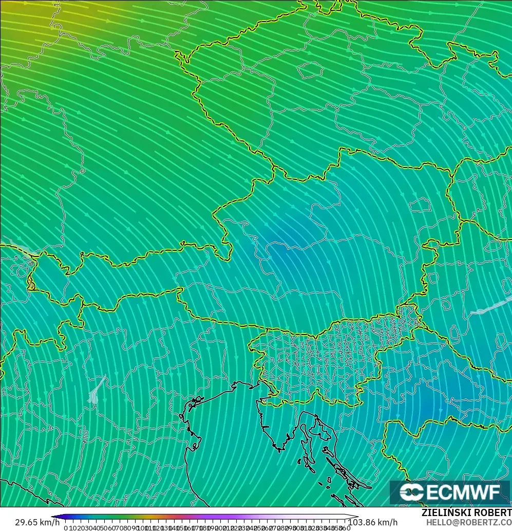 ECMWF IFS 0,25° modelo - Áustria, Vento a 300 hPa (corrente em jato)