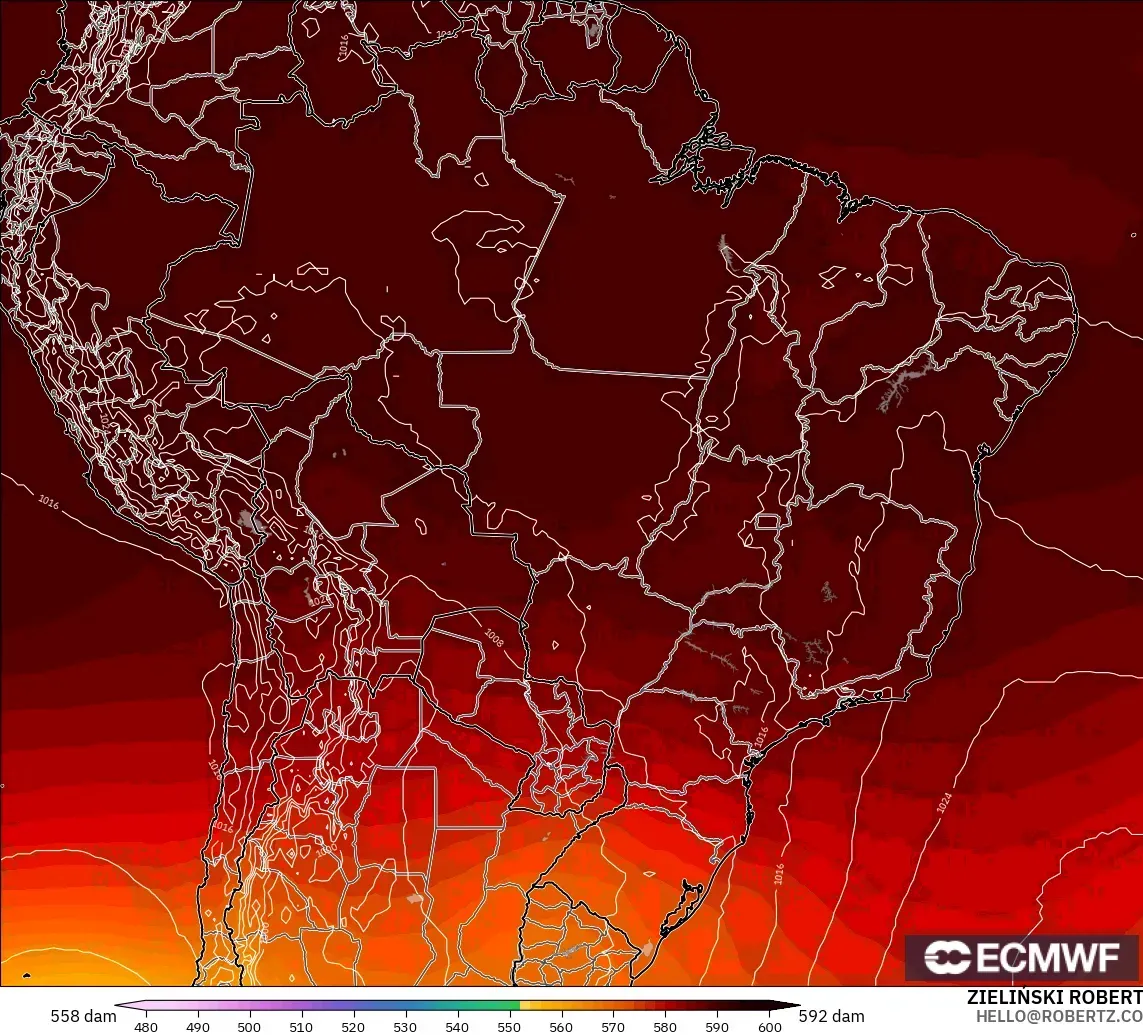 ECMWF IFS 0,25° modelo - Brasil, Altura geopotencial a 500 hPa