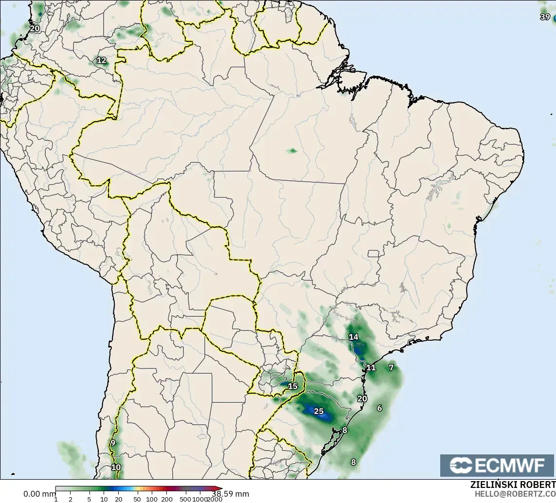 ECMWF IFS 0,25° modelo - Brasil, Acúmulo de precipitação