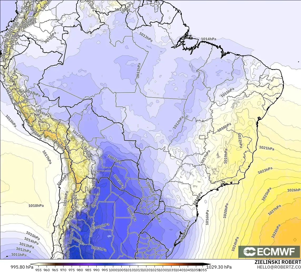 ECMWF IFS 0,25° modelo - Brasil, Pressão