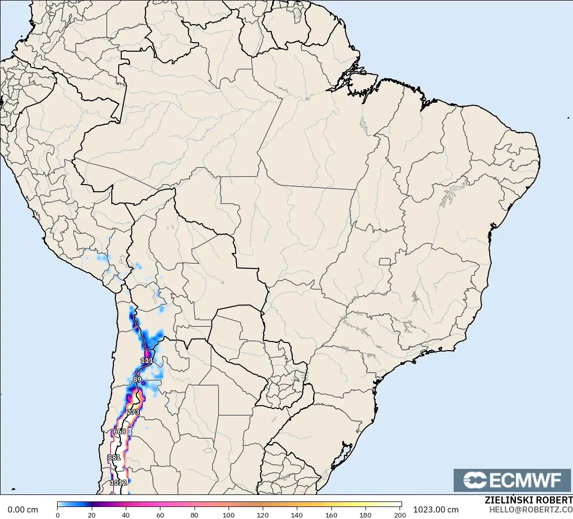 ECMWF IFS 0,25° modelo - Brasil, Profundidade da neve