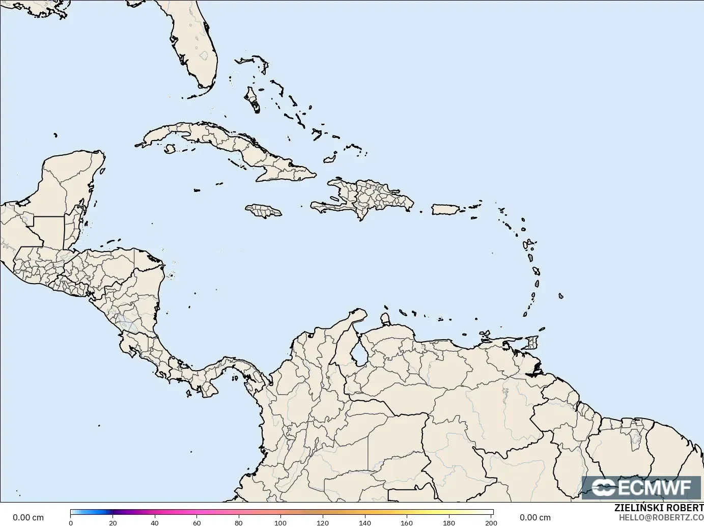 ECMWF IFS 0,25° modelo - Caribe, Profundidade da neve