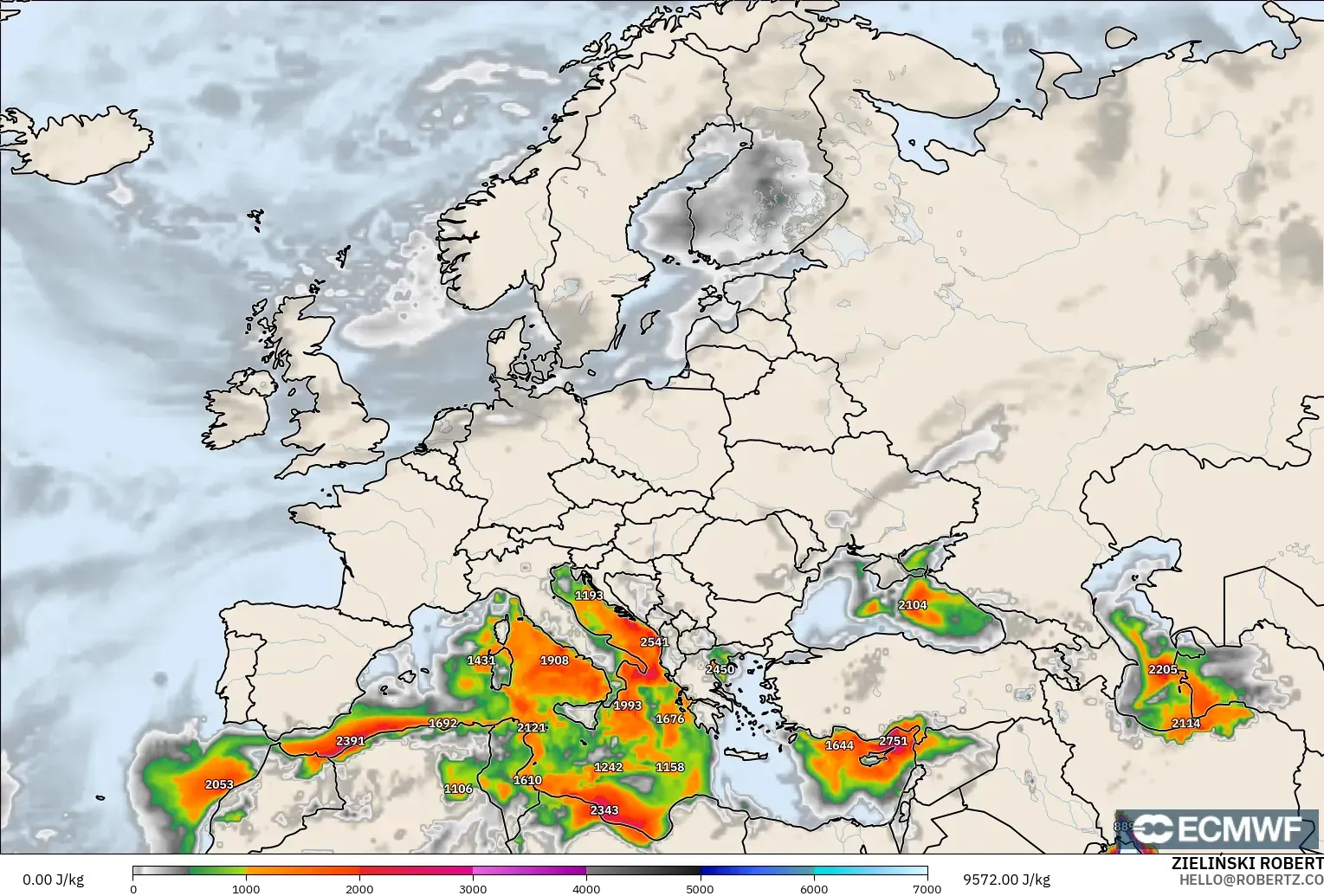 ECMWF IFS 0,25° modelo - Europa, CAPE