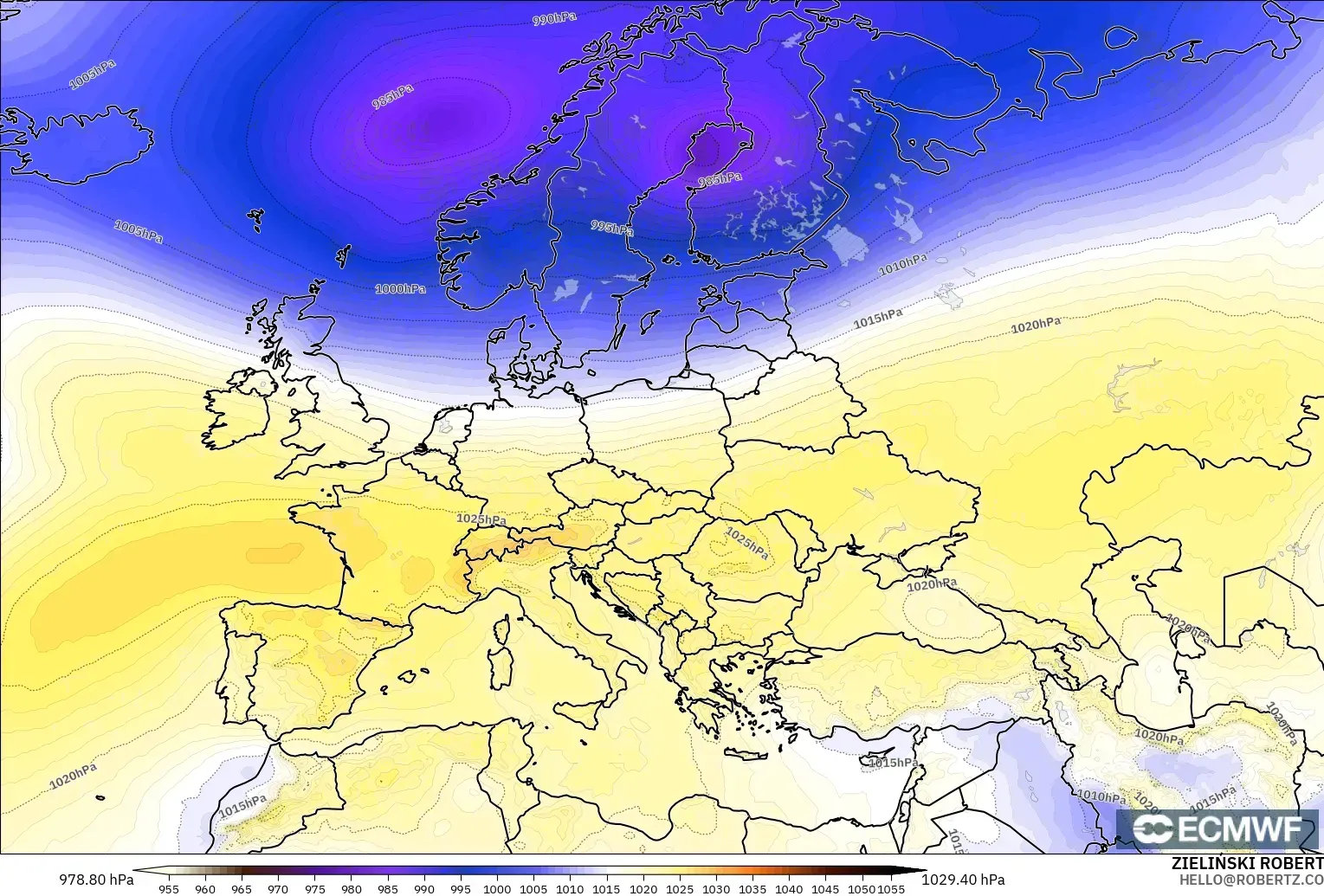 ECMWF IFS 0,25° modelo - Europa, Pressão