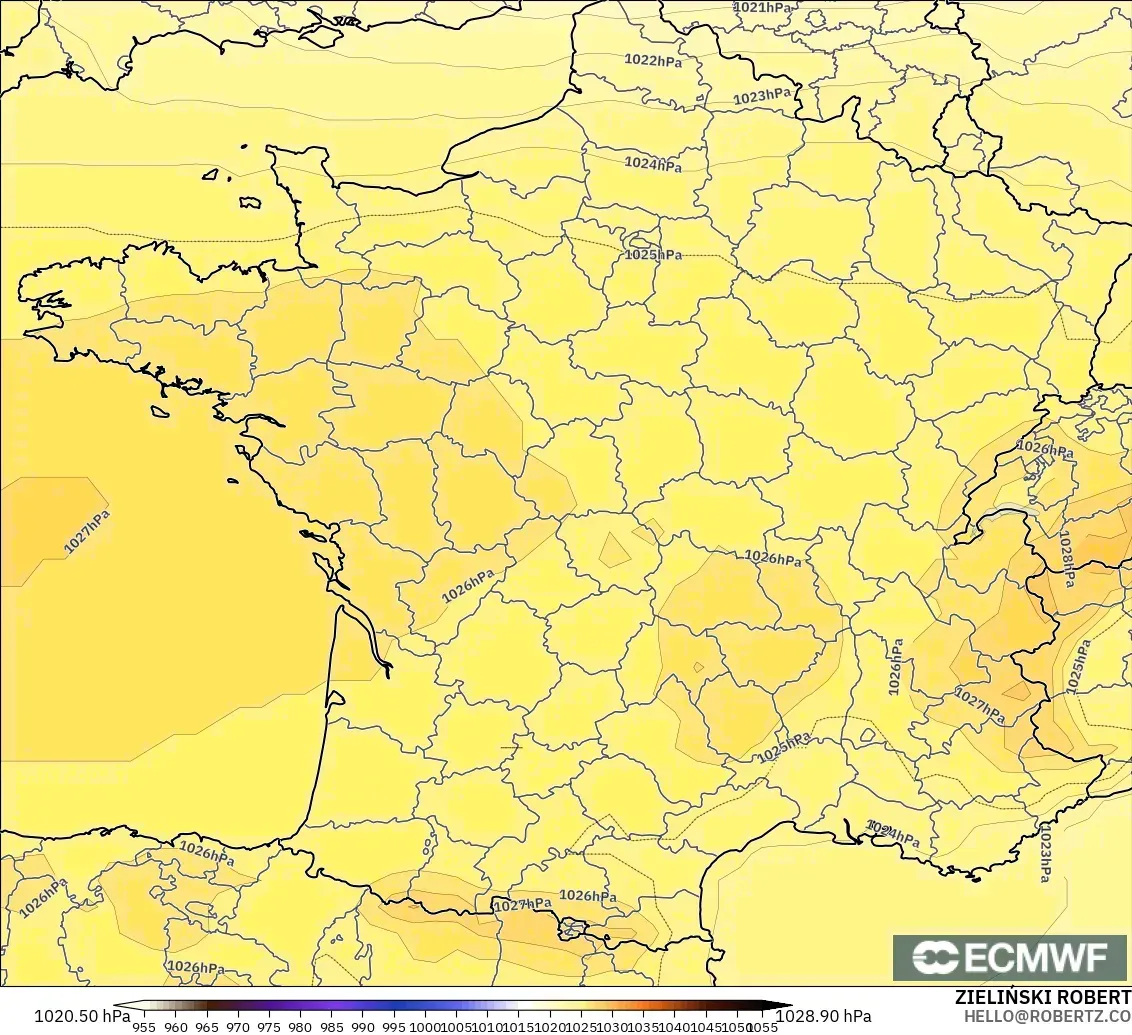 ECMWF IFS 0,25° modelo - França, Pressão