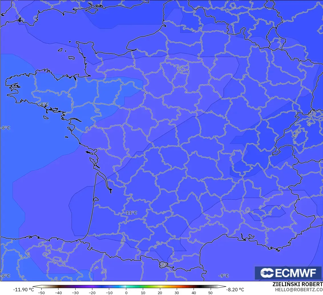 ECMWF IFS 0,25° modelo - França, Temperatura a 500 hPa