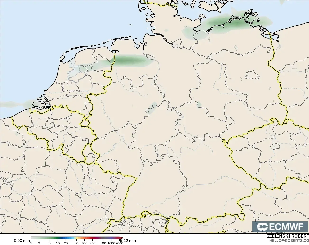ECMWF IFS 0,25° modelo - Alemanha, Acúmulo de precipitação