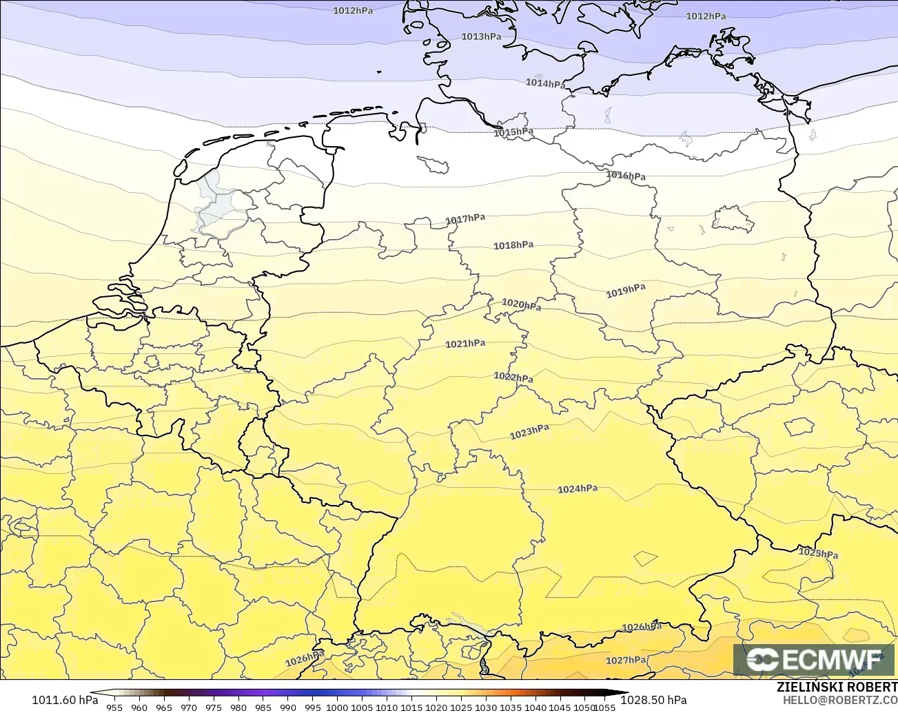 ECMWF IFS 0,25° modelo - Alemanha, Pressão