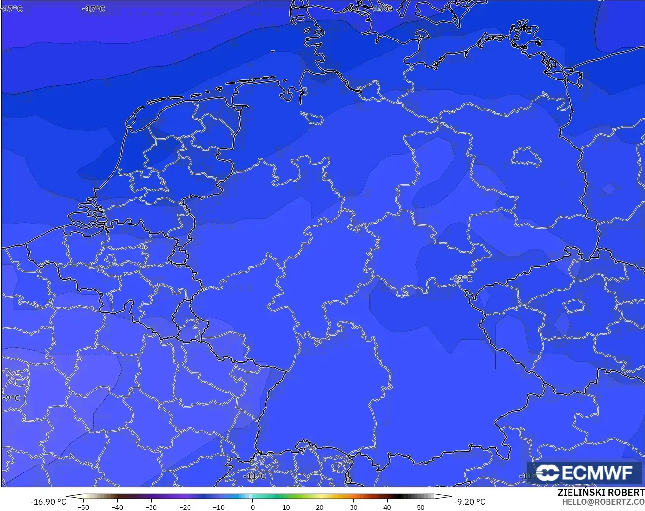 ECMWF IFS 0,25° modelo - Alemanha, Temperatura a 500 hPa