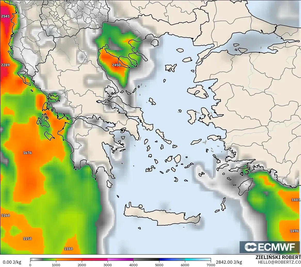 ECMWF IFS 0,25° modelo - Grécia, CAPE