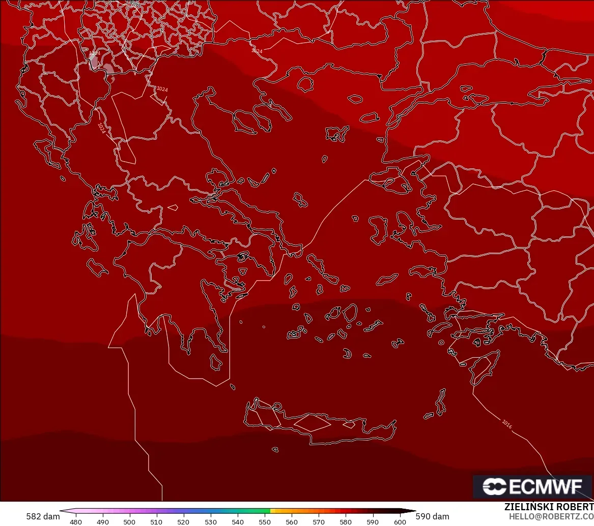 ECMWF IFS 0,25° modelo - Grécia, Altura geopotencial a 500 hPa