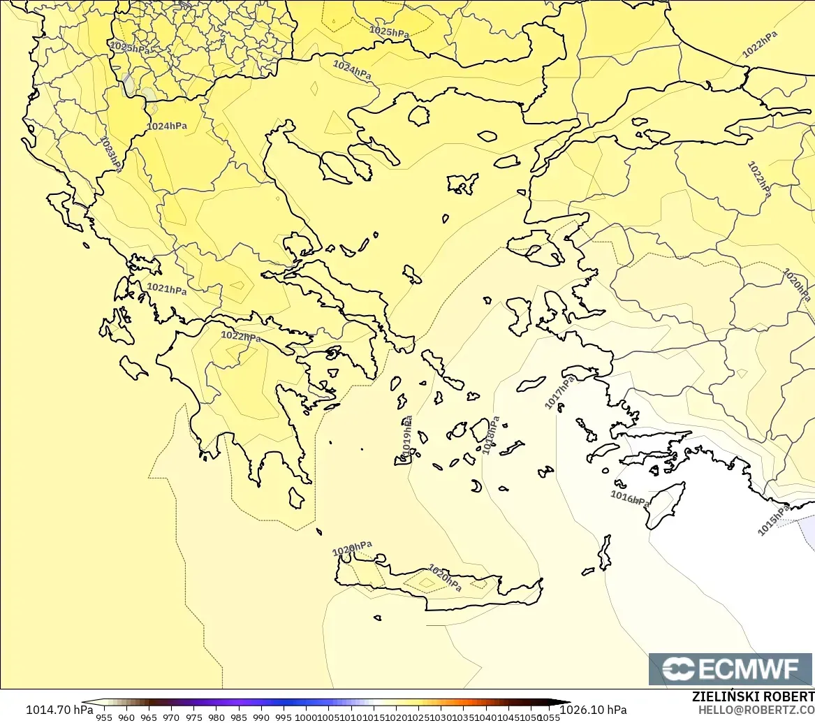 ECMWF IFS 0,25° modelo - Grécia, Pressão