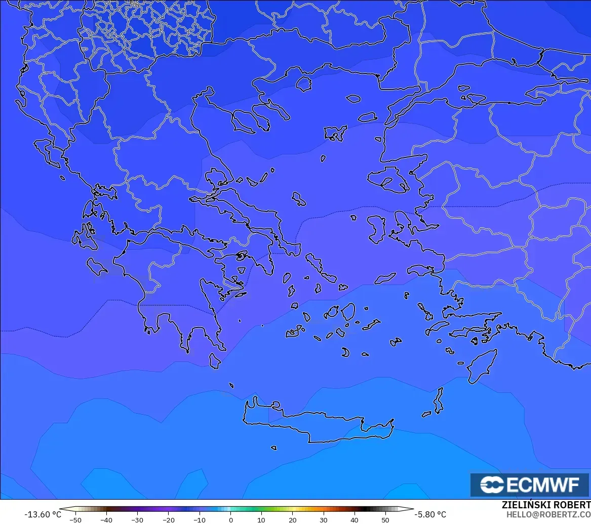 ECMWF IFS 0,25° modelo - Grécia, Temperatura a 500 hPa