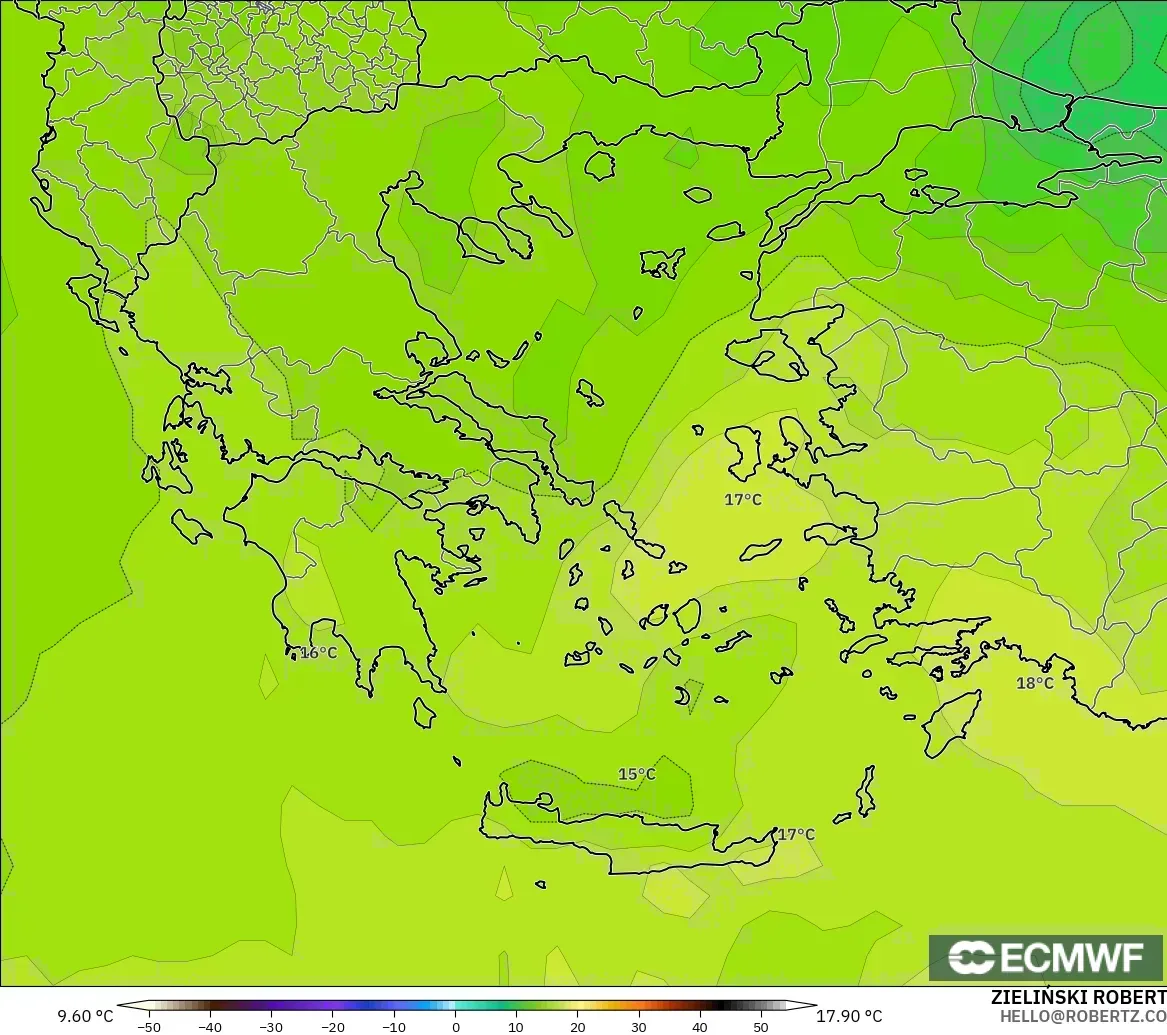 ECMWF IFS 0,25° modelo - Grécia, Temperatura a 850 hPa