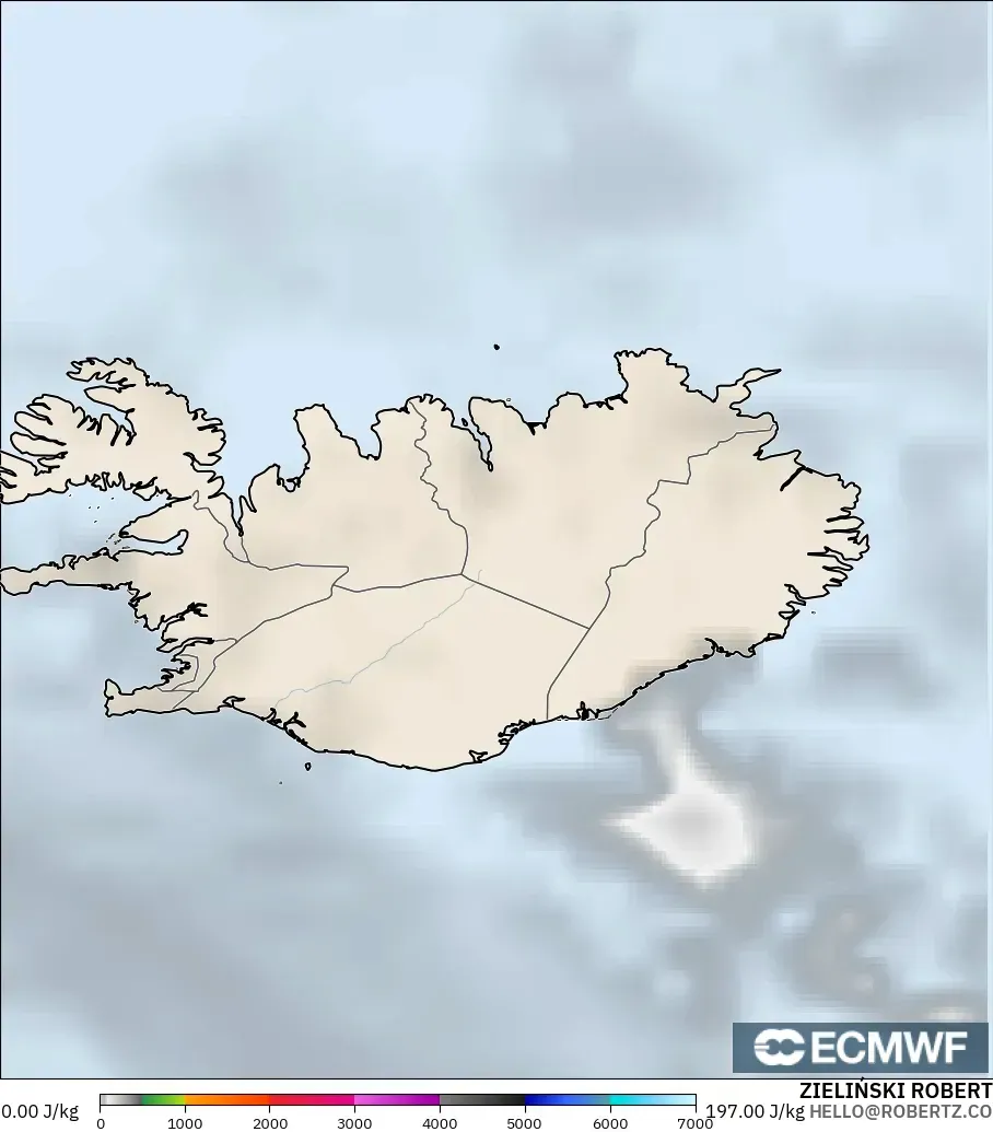 ECMWF IFS 0,25° modelo - Islândia, CAPE