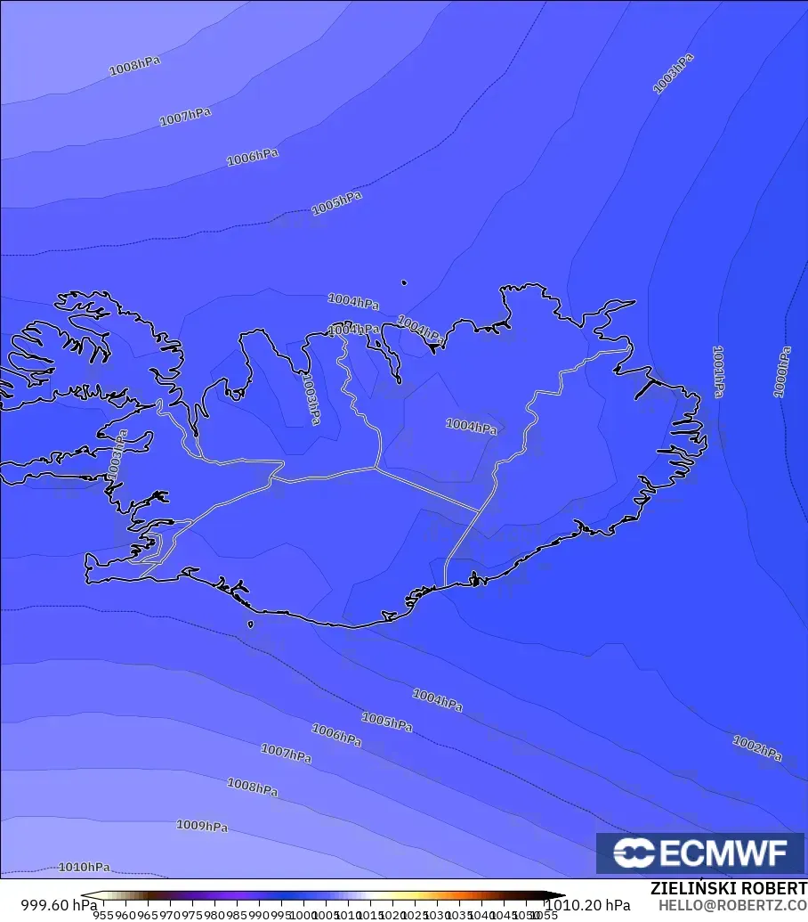 ECMWF IFS 0,25° modelo - Islândia, Pressão