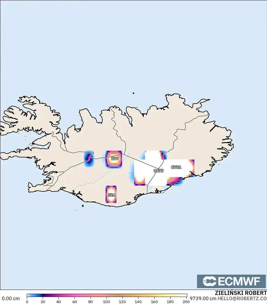 ECMWF IFS 0,25° modelo - Islândia, Profundidade da neve