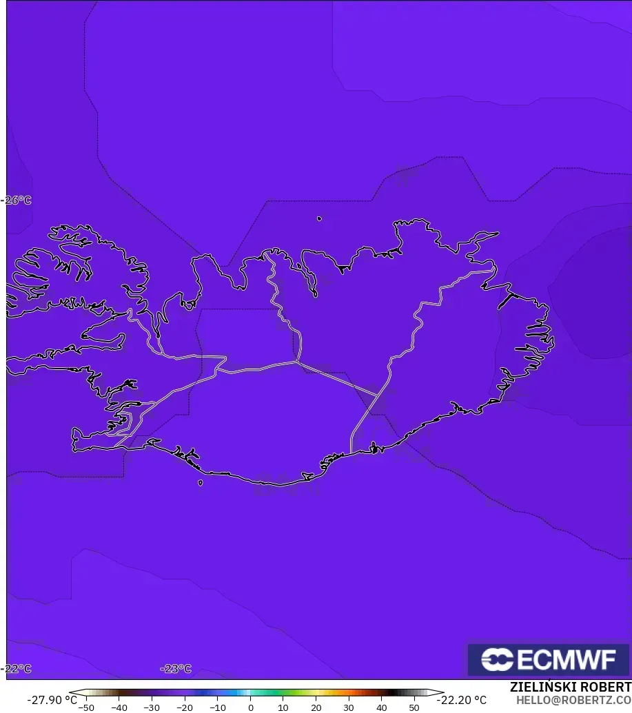 ECMWF IFS 0,25° modelo - Islândia, Temperatura a 500 hPa