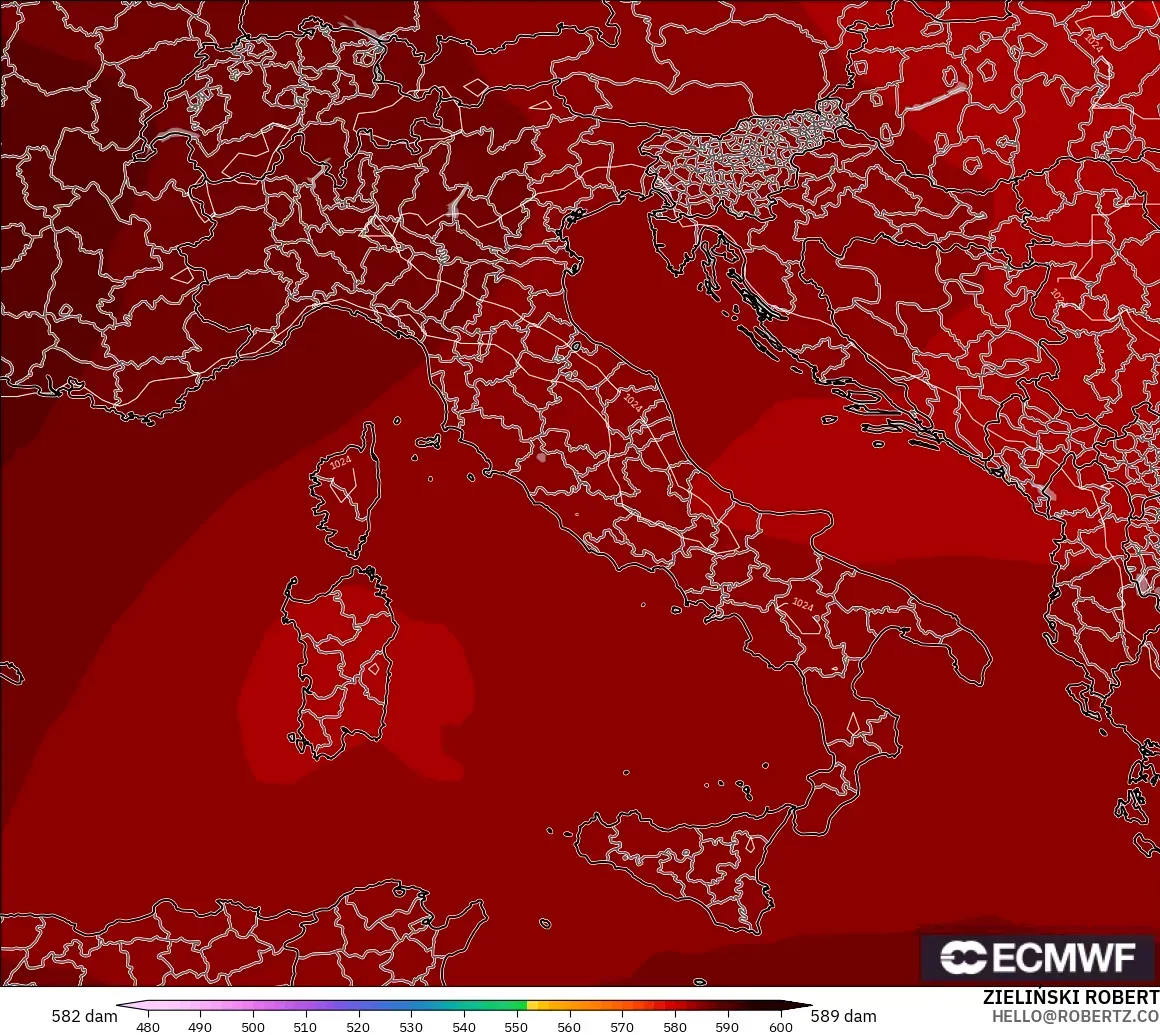 ECMWF IFS 0,25° modelo - Itália, Altura geopotencial a 500 hPa